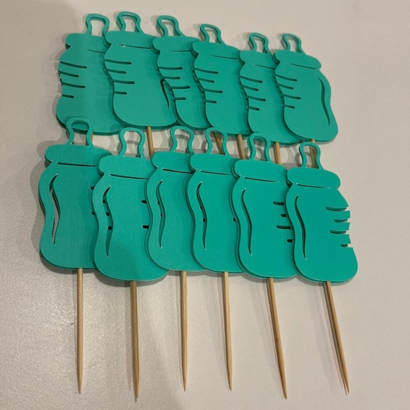 Handmade green baby bottle cake topper. 12 pcs. - Picture 1 of 3